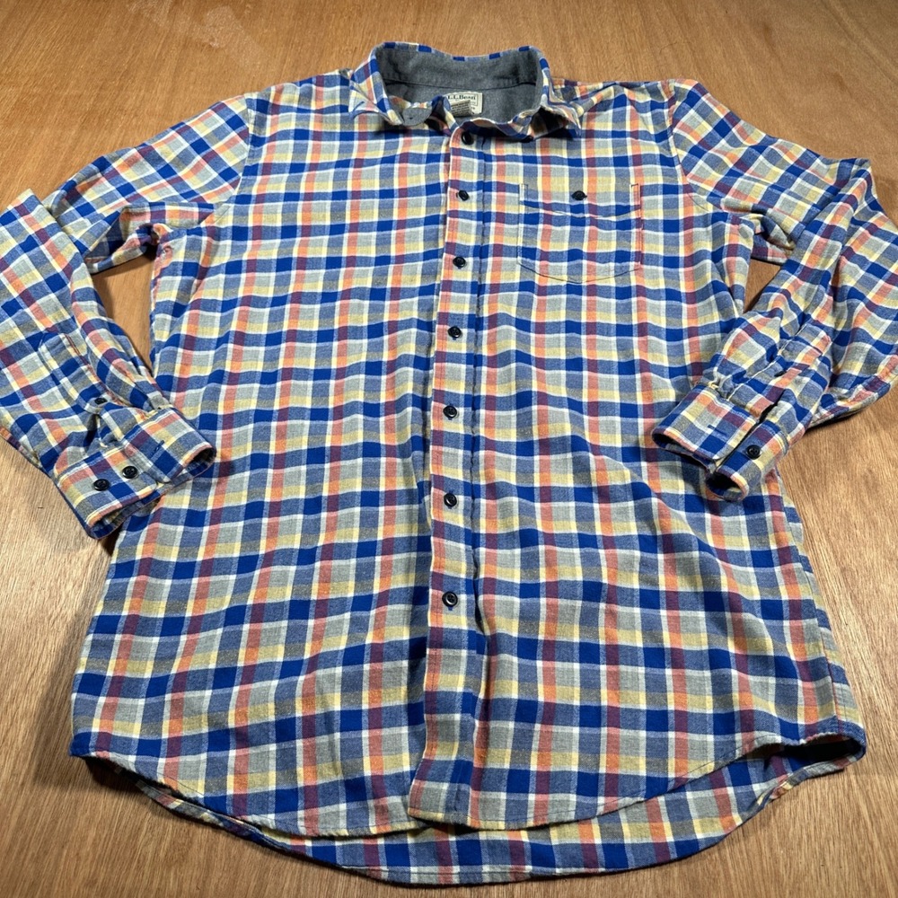 L.L.Bean Flannel Shirt Mens M Tall Plaid Cotton Button Up Slightly Fitted
